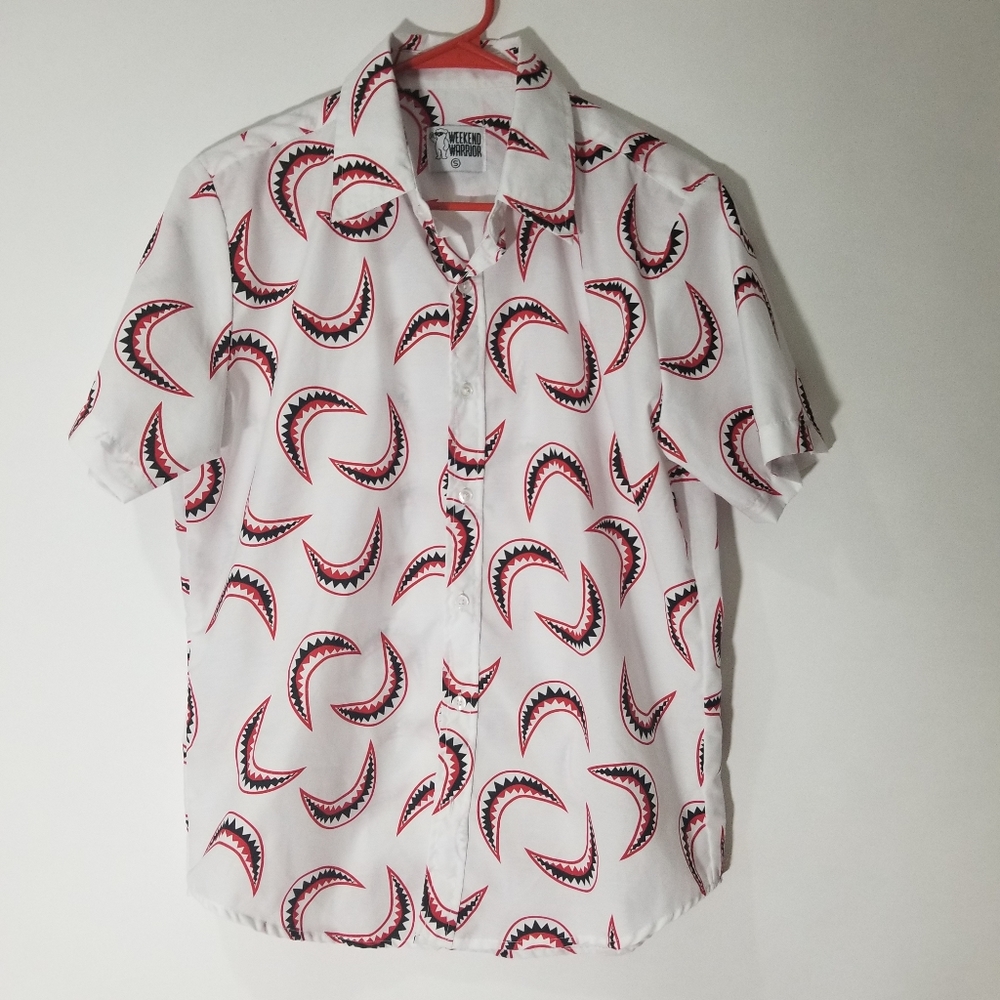 Weekend Warrior Shark Mouth Camp Shirt Size S